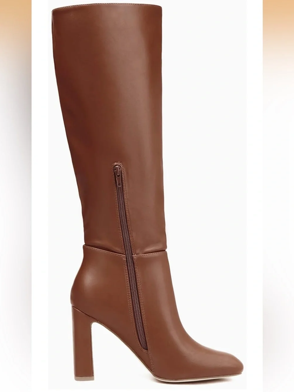 Women's Over-The-Knee Brown Leather Boots with Block Heel